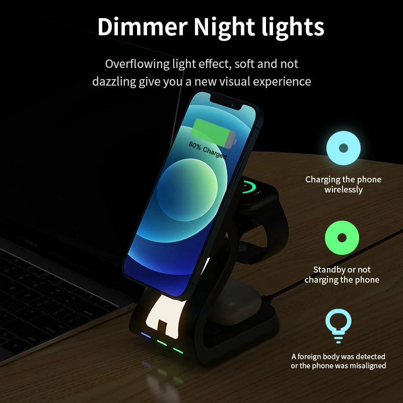 WOWTECHPROMOS: 15W 3-in-1 Magnetic Wireless Charger with Night Lamp