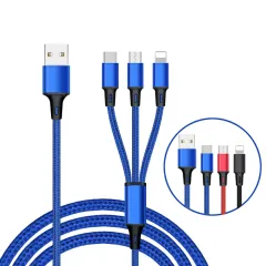 Durable 3-in-1 USB Charging Cable - Fast, Braided & Multi-Device Ready