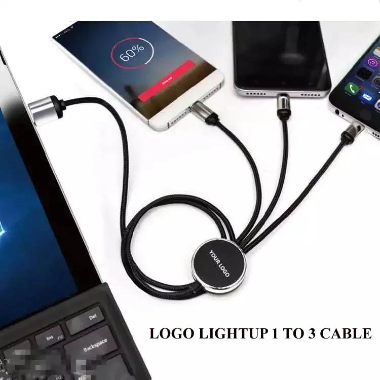 WOWTECHPROMOS: Premium 3 in 1 Charging Cable with Luminescent Logo