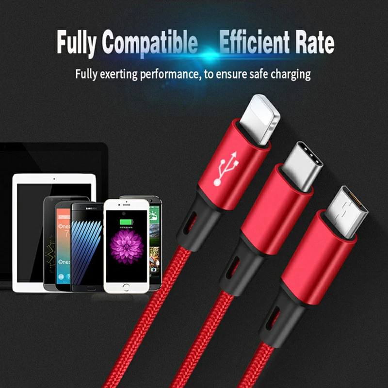 WOWTECHPROMOS: Durable 3-in-1 USB Charging Cable - Fast, Braided & Multi-Device Ready