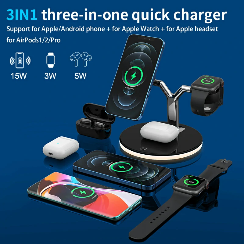 WOWTECHPROMOS: 3-in-1 Charging Station - Sleek, Fast, & Magnetic