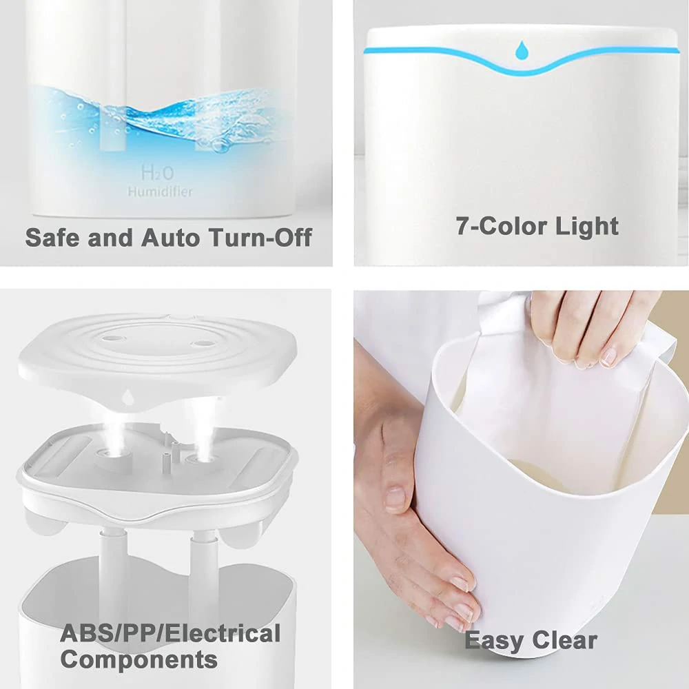 WOWTECHPROMOS: Advanced Dual Spout Humidifier with Auto Turn-Off & 7 Colors