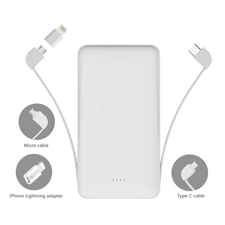 WOWTECHPROMOS: 10000mah Portable Power Bank with Built-In Multi Cables