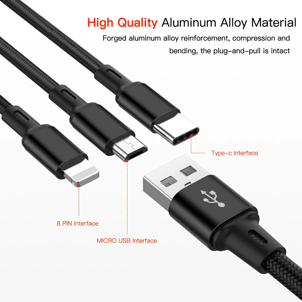 WOWTECHPROMOS: Durable 3-in-1 USB Charging Cable - Fast, Braided & Multi-Device Ready
