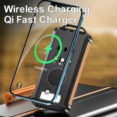10000mAh Solar Charger Power Bank with Built-in Cables