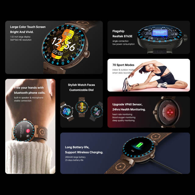 Smart Watch for Couples Fashion Bluetooth Calling 1.32inch NFC Wireless Charging AI Voice Assistant Music Lady Smartwatch