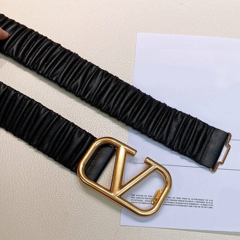 Garment waist elastic belt 4.0 Sheepskin elastic women's dress belt accessories big V buckle waist wrinkle belt