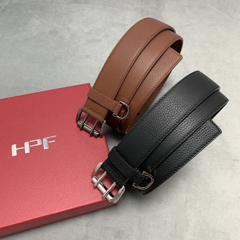 Cowhide double layer men's leather belt double needle personality cowhide belt needle buckle 3.5 fashion leather belt