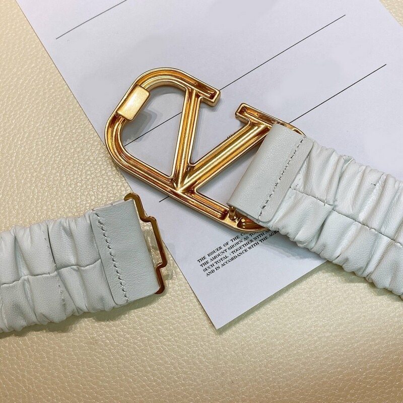 Garment waist elastic belt 4.0 Sheepskin elastic women's dress belt accessories big V buckle waist wrinkle belt