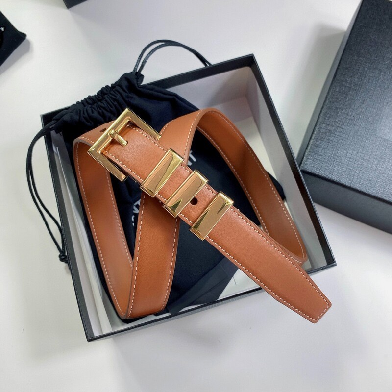 Needle buckle leather belt Fashionable copper material women's belt plain leather 2.5cm double layer leather women's belt