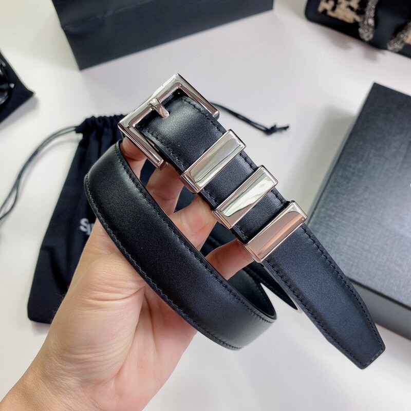 Needle buckle leather belt Fashionable copper material women's belt plain leather 2.5cm double layer leather women's belt