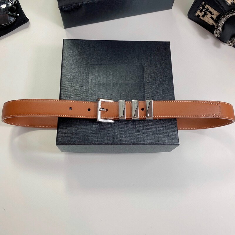 Needle buckle leather belt Fashionable copper material women's belt plain leather 2.5cm double layer leather women's belt