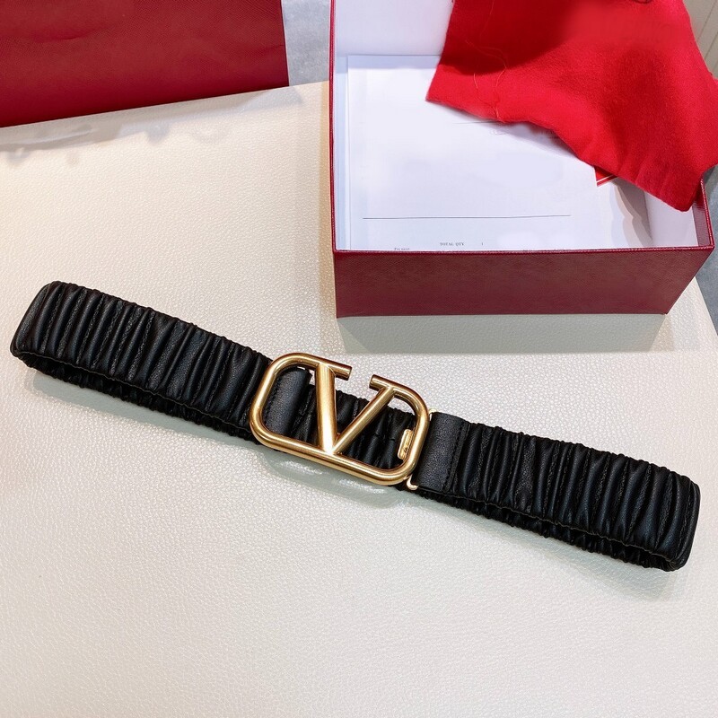 Garment waist elastic belt 4.0 Sheepskin elastic women's dress belt accessories big V buckle waist wrinkle belt