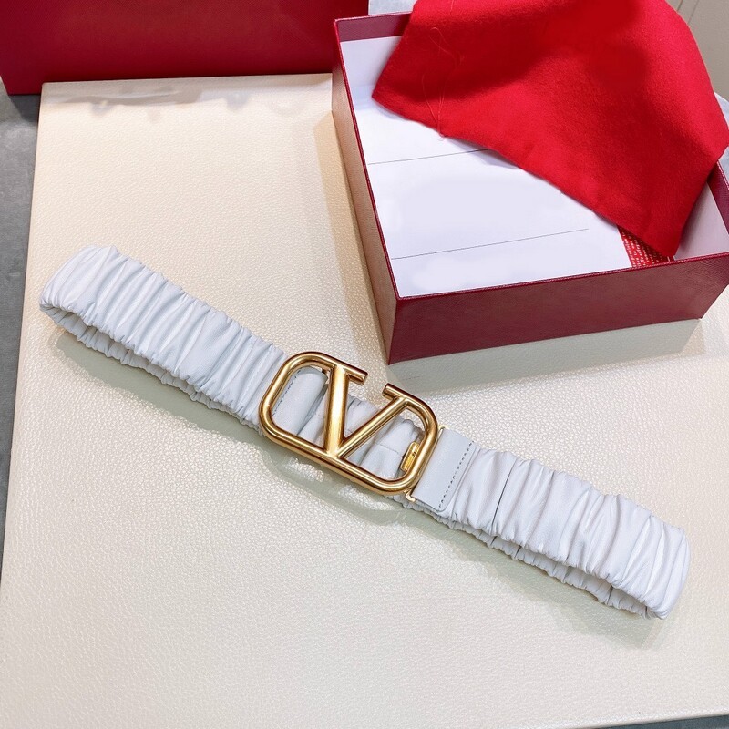 Garment waist elastic belt 4.0 Sheepskin elastic women's dress belt accessories big V buckle waist wrinkle belt