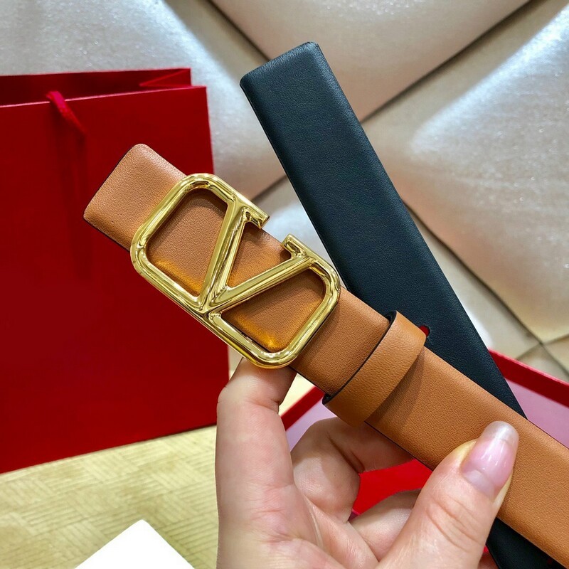 Plain calfskin dual-use belt Version 3.0 large V buckle women's belt fashion bright buckle waist ornament women's belt