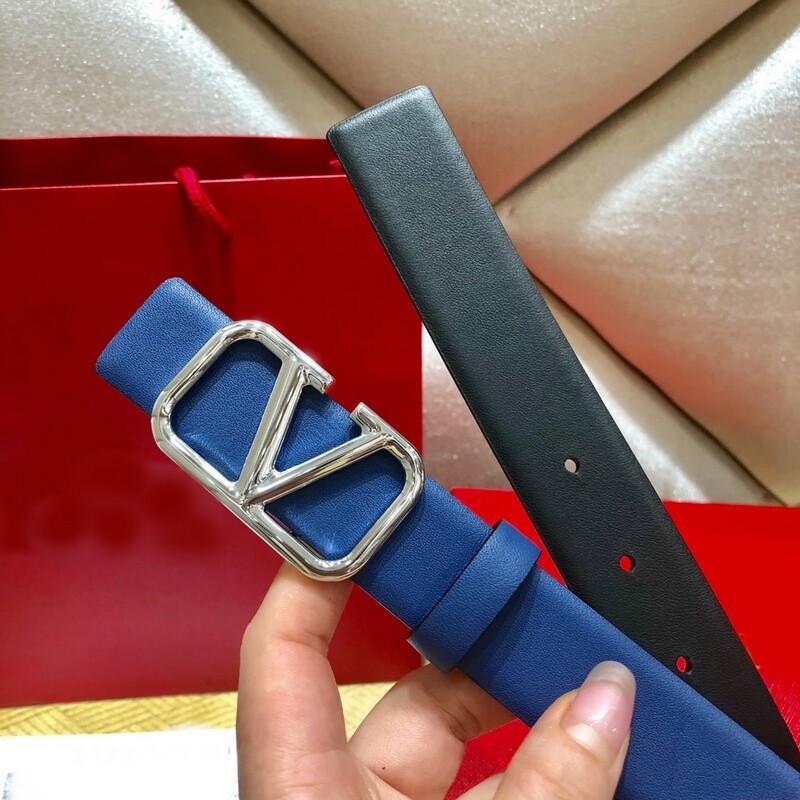 Plain calfskin dual-use belt Version 3.0 large V buckle women's belt fashion bright buckle waist ornament women's belt