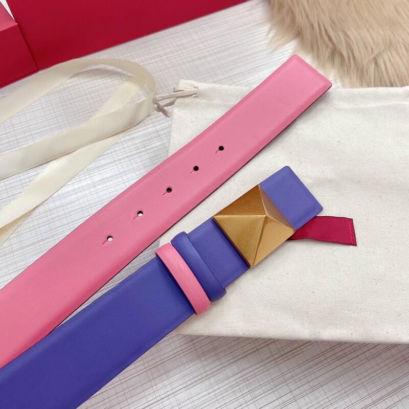 Women's belt in camouflage color plain double cowhide 4.0 dual-use plate buckle belt personality pyramid accessories belt