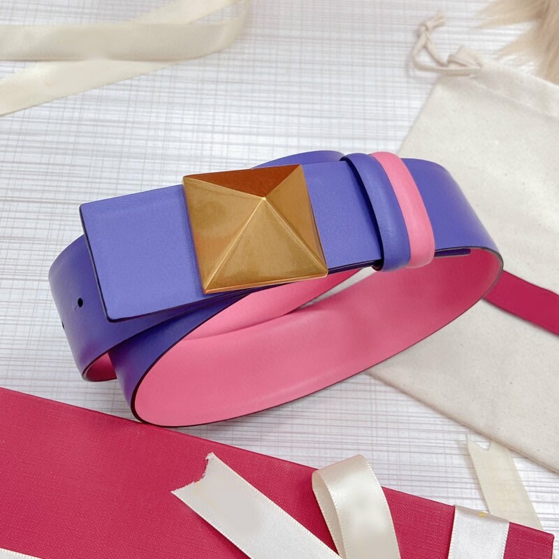 Women's belt in camouflage color plain double cowhide 4.0 dual-use plate buckle belt personality pyramid accessories belt
