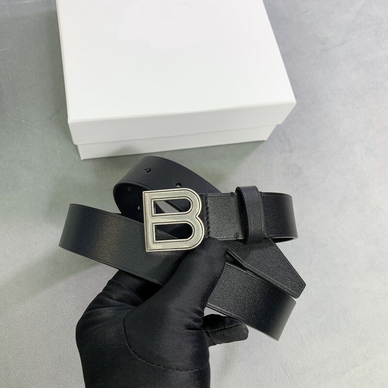 Thin 3.0 calfskin belt double-headed lady's buckle belt, all-match plain weave letter head lady's trouser belt
