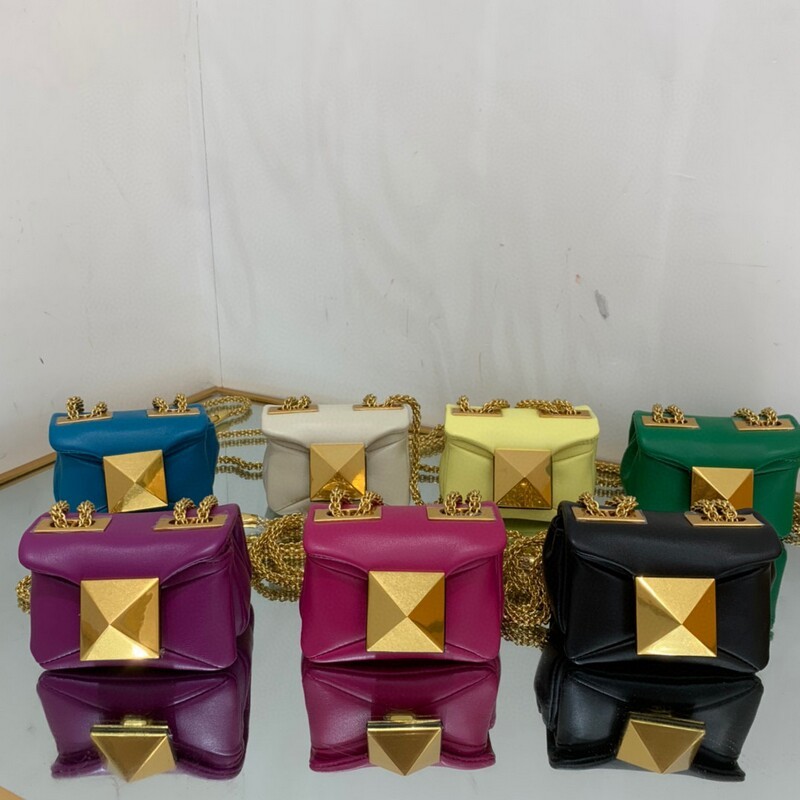 Mini size soft suede bag chain small handbag decoration oversized rivets chain bag magnetic buckle open and close soft sheep leather lining backpack