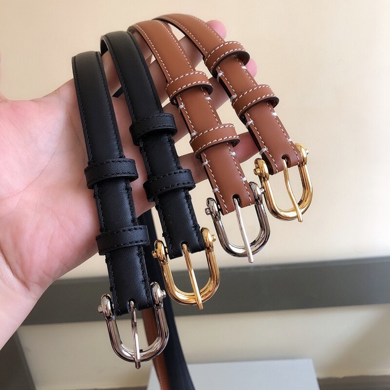 Sleek calfskin slim waist needle buckle belt trend wind 1.8cm women's denim belt is a leather needle belt