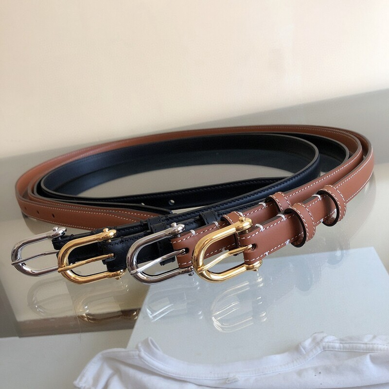 Sleek calfskin slim waist needle buckle belt trend wind 1.8cm women's denim belt is a leather needle belt