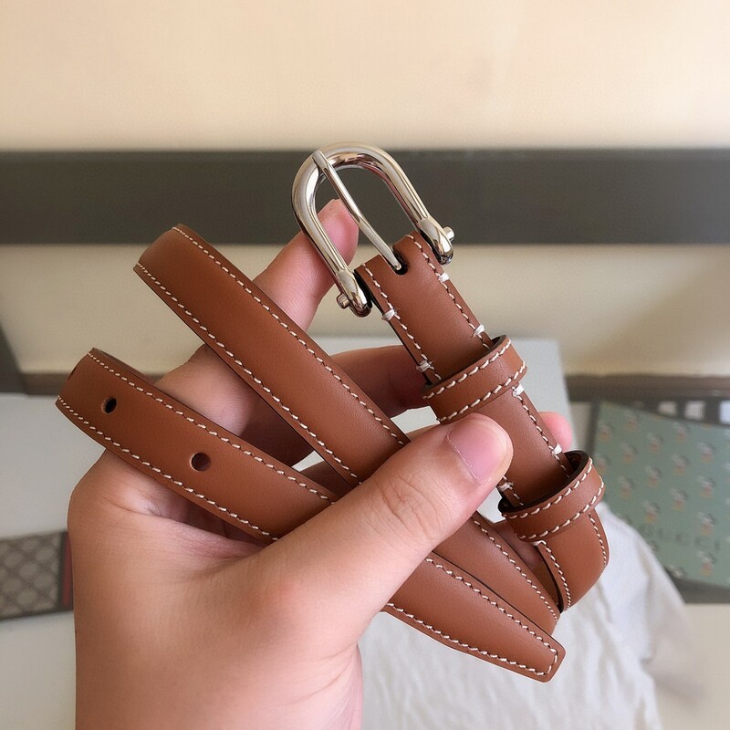Sleek calfskin slim waist needle buckle belt trend wind 1.8cm women's denim belt is a leather needle belt