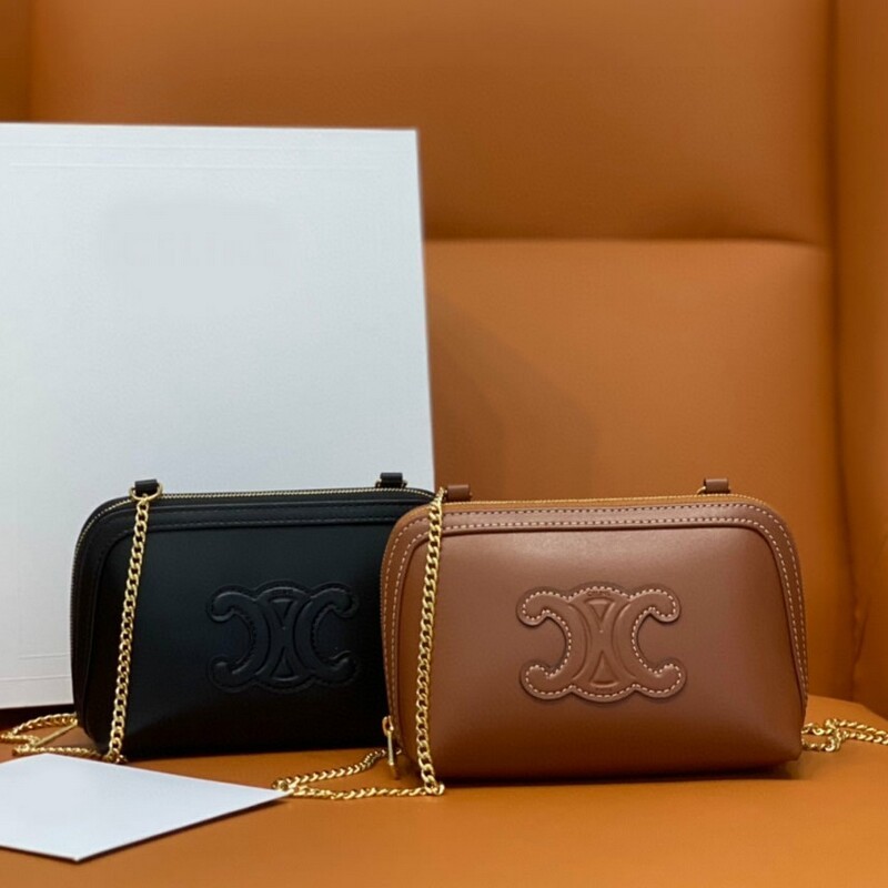 New Women's cross Body and Shoulder New Shell Bag High quality head layer smooth cow leather chain Clutch Zipper lock