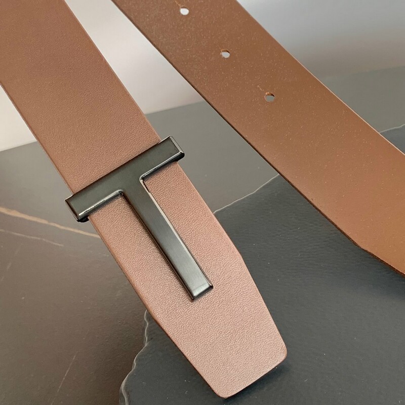 Business men's high quality leather belt end plate buckle T-buckle simple 4.0 stainless steel buckle full head layer leather