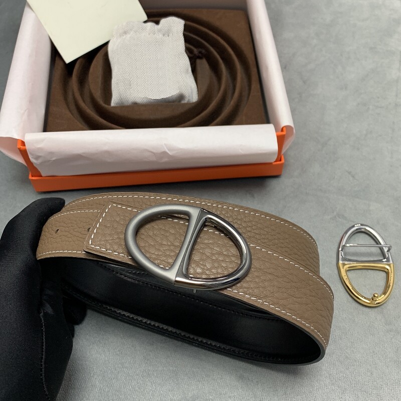 Double-sided leather buckle belt formal men's steel buckle pants jeans 3.2CM all cowhide two-color buckle belt