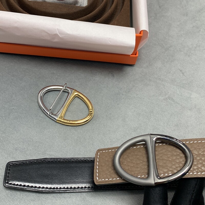 Double-sided leather buckle belt formal men's steel buckle pants jeans 3.2CM all cowhide two-color buckle belt