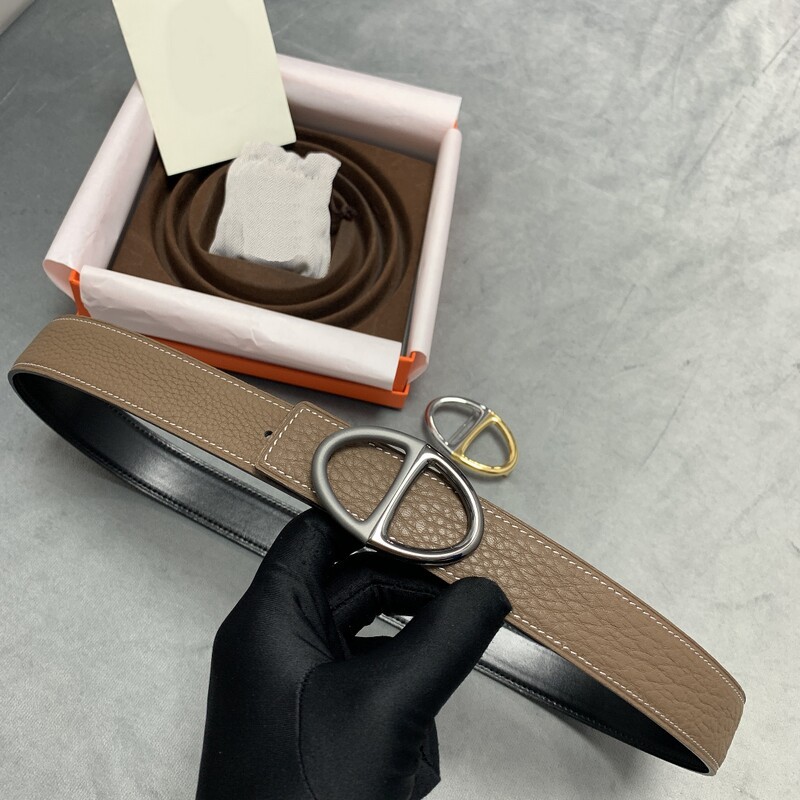Double-sided leather buckle belt formal men's steel buckle pants jeans 3.2CM all cowhide two-color buckle belt