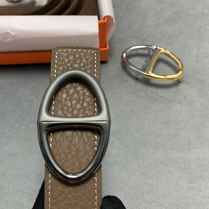 Double-sided leather buckle belt formal men's steel buckle pants jeans 3.2CM all cowhide two-color buckle belt