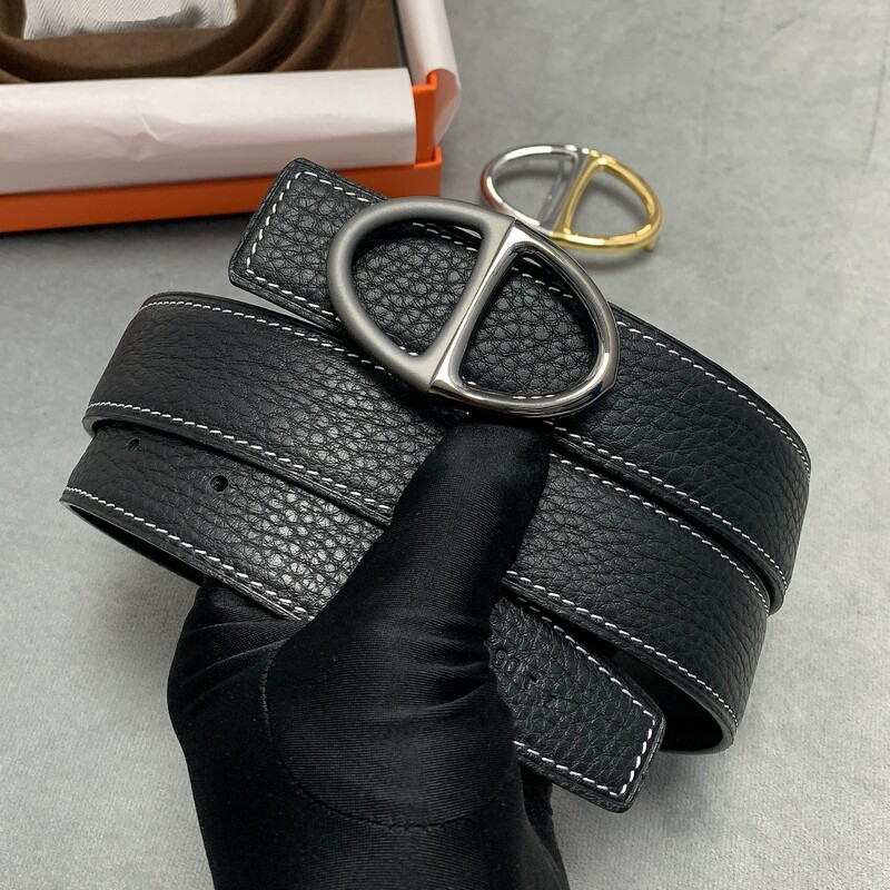 Double-sided leather buckle belt formal men's steel buckle pants jeans 3.2CM all cowhide two-color buckle belt