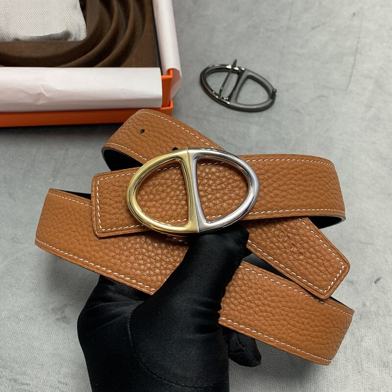 Double-sided leather buckle belt formal men's steel buckle pants jeans 3.2CM all cowhide two-color buckle belt