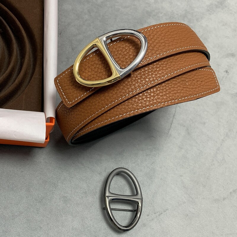 Double-sided leather buckle belt formal men's steel buckle pants jeans 3.2CM all cowhide two-color buckle belt