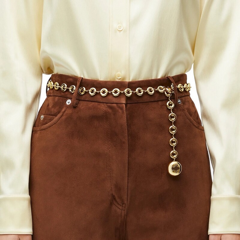 Fashionized waist accessory - waist chain. Women's summer dress trim. Yellow brass chain combined with hardware belt chain.