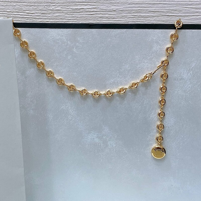 Fashionized waist accessory - waist chain. Women's summer dress trim. Yellow brass chain combined with hardware belt chain.