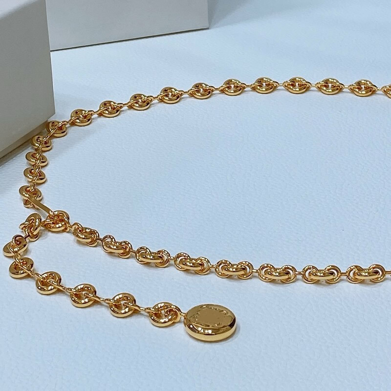 Fashionized waist accessory - waist chain. Women's summer dress trim. Yellow brass chain combined with hardware belt chain.