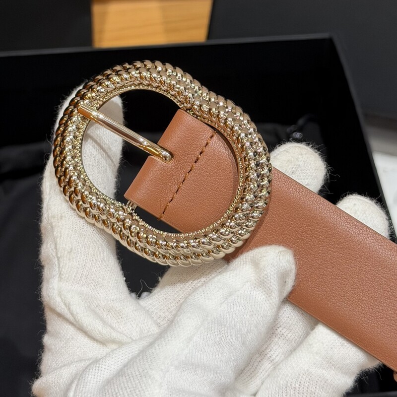 Fashion trend genuine leather belt with brass buckle-style waist accessory for denim 3CM summer shorts, simple and classic leather belt for women