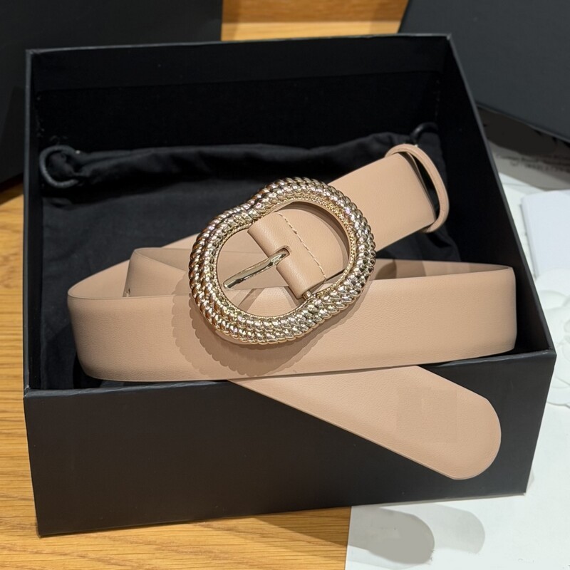 Fashion trend genuine leather belt with brass buckle-style waist accessory for denim 3CM summer shorts, simple and classic leather belt for women