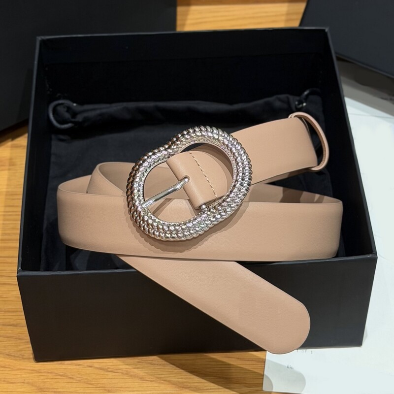 Fashion trend genuine leather belt with brass buckle-style waist accessory for denim 3CM summer shorts, simple and classic leather belt for women