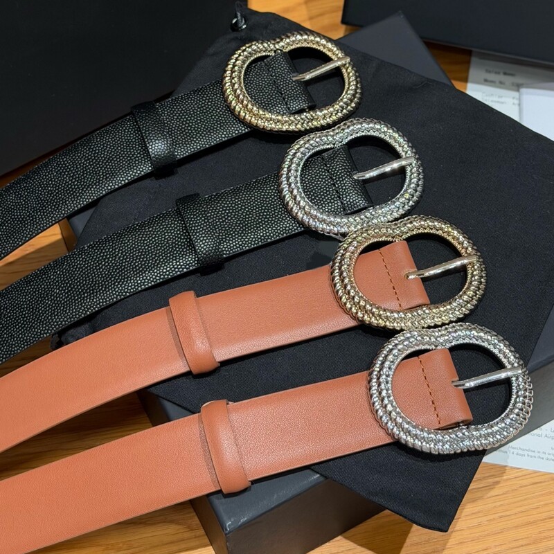 Fashion trend genuine leather belt with brass buckle-style waist accessory for denim 3CM summer shorts, simple and classic leather belt for women