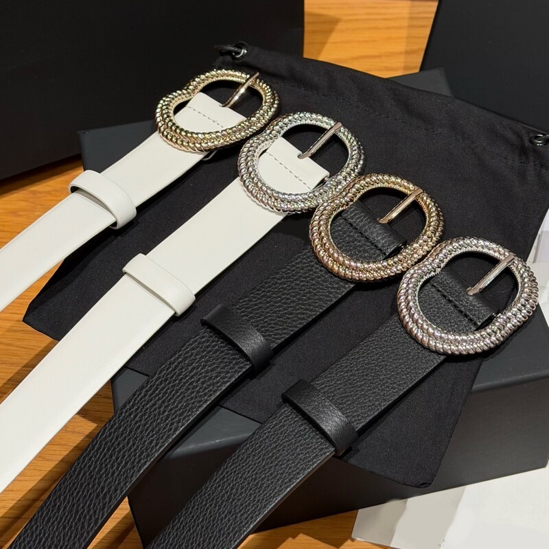 Fashion trend genuine leather belt with brass buckle-style waist accessory for denim 3CM summer shorts, simple and classic leather belt for women