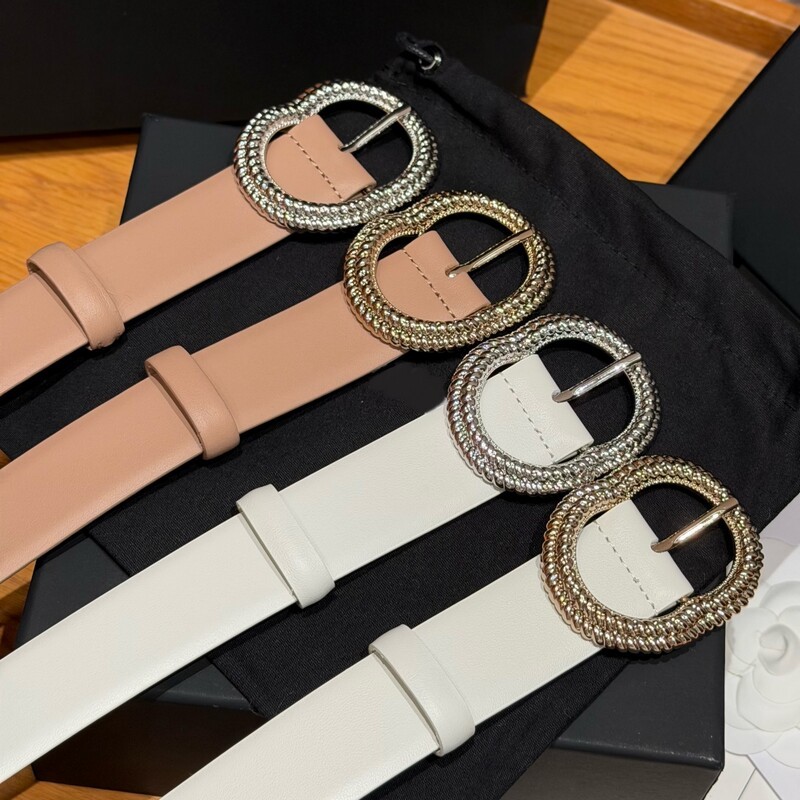 Fashion trend genuine leather belt with brass buckle-style waist accessory for denim 3CM summer shorts, simple and classic leather belt for women