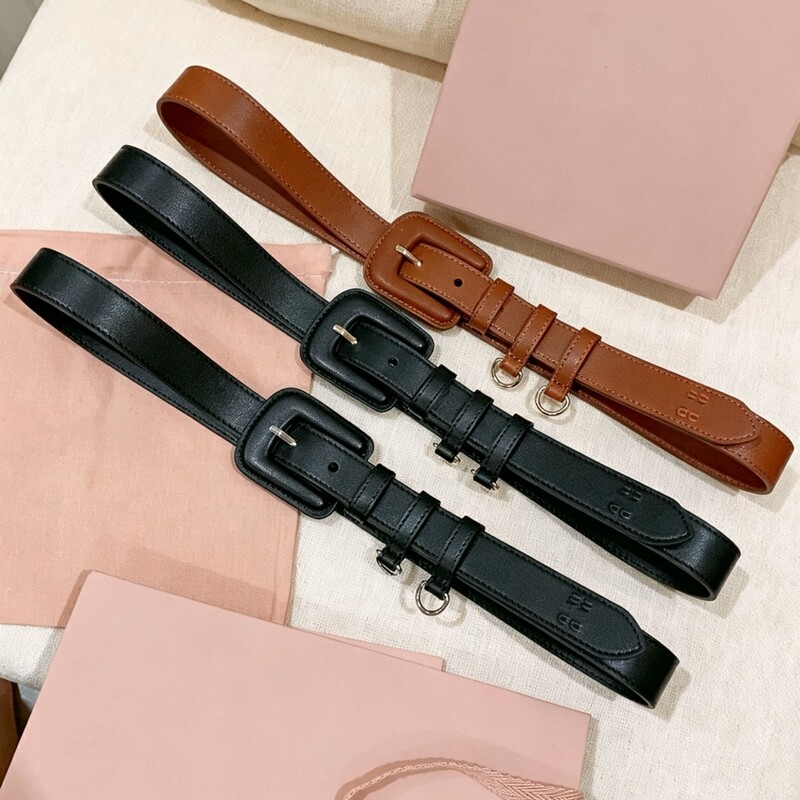 Women's retro-style square-button leather belt, versatile skinny waist belt, denim pants, simple and trendy leather shorts belt