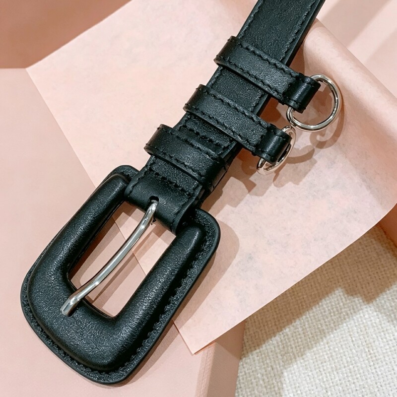 Women's retro-style square-button leather belt, versatile skinny waist belt, denim pants, simple and trendy leather shorts belt