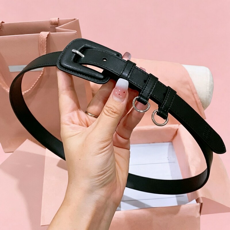 Women's retro-style square-button leather belt, versatile skinny waist belt, denim pants, simple and trendy leather shorts belt
