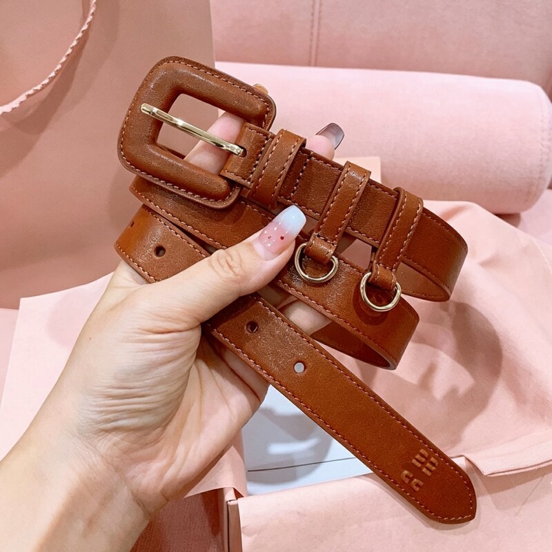 Women's retro-style square-button leather belt, versatile skinny waist belt, denim pants, simple and trendy leather shorts belt