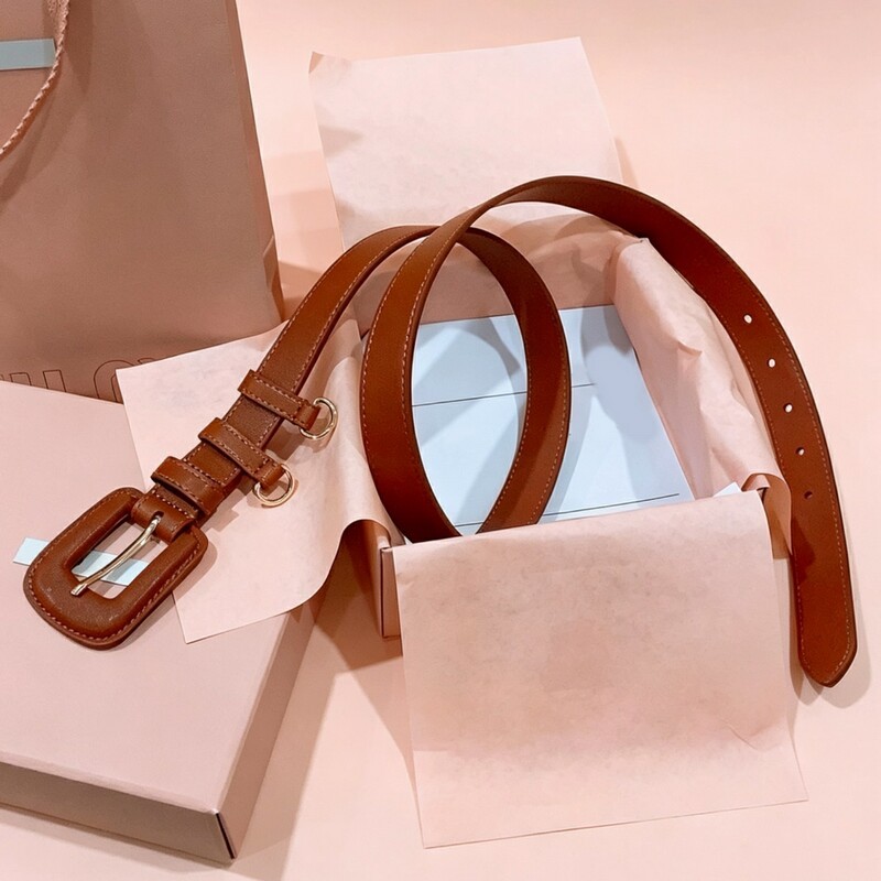Women's retro-style square-button leather belt, versatile skinny waist belt, denim pants, simple and trendy leather shorts belt